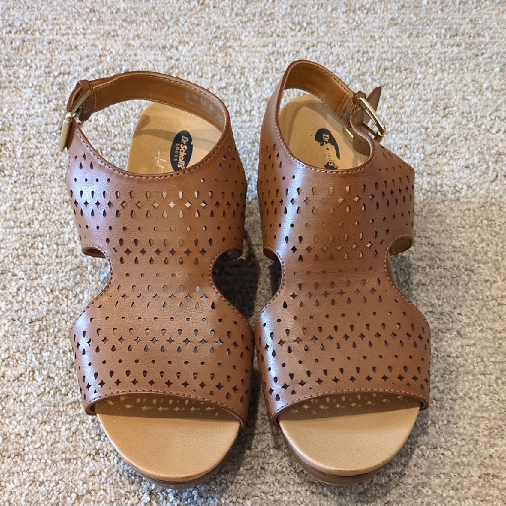 Dr. Scholl's Brown Wedge Sandals with Perforated Design